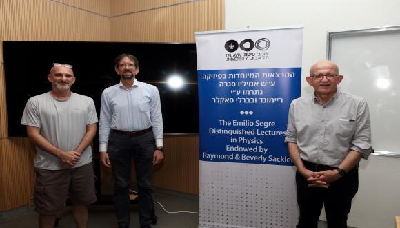 Prof. Tomer Volansky, Guest Lecturer Prof. David Kosower and IAS Director Prof. Marek Karliner 