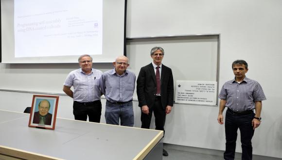 Prof. David Andelman, Prof. Marek Karliner - IAS Director, Prof. David Pine and Prof. Yaron Oz - Rector